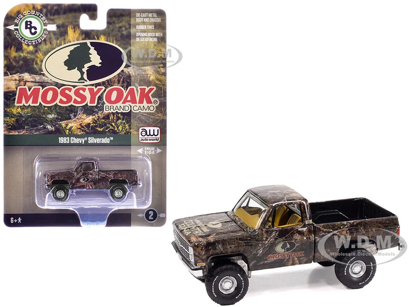 1983 Chevrolet Silverado Pickup Truck "Mossy Oak" Camouflage Livery "Big Country Collectibles" 2025 Series 1/64 Diecast Model Car by Auto World - Chevrolet Models