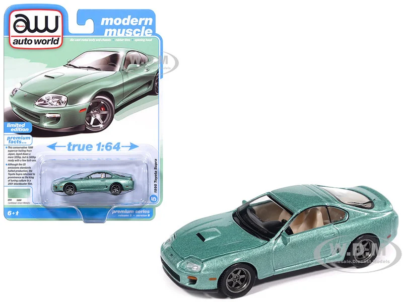 1998 Toyota Supra Caribbean Green Metallic "Modern Muscle" Series 1/64 Diecast Model Car by Auto World - Toyota Models