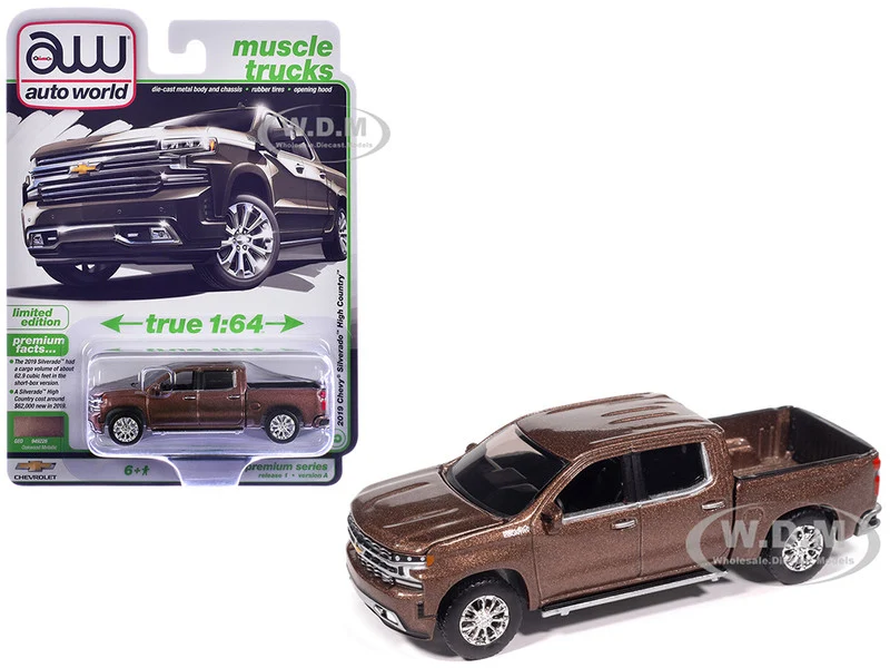 2019 Chevrolet Silverado High Country Pickup Truck Oakwood Brown Metallic "Muscle Trucks" Series 1/64 Diecast Model Car by Auto World - Chevrolet Models