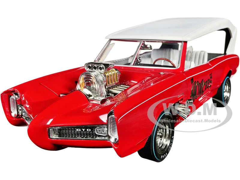Monkeemobile Red with White Top and Interior "The Monkees" with Four Monkees Figure Cutouts "Silver Screen Machines" Series 1/18 Diecast Model Car by Auto World - Movie/TV Series Models