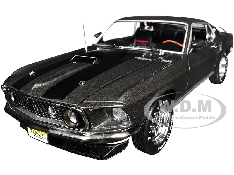1969 Ford Mustang Dark Gray Metallic with Black Stripes "John Wick" (2014) Movie "Silver Screen Machines" Series 1/18 Diecast Model Car by Auto World - Ford Models