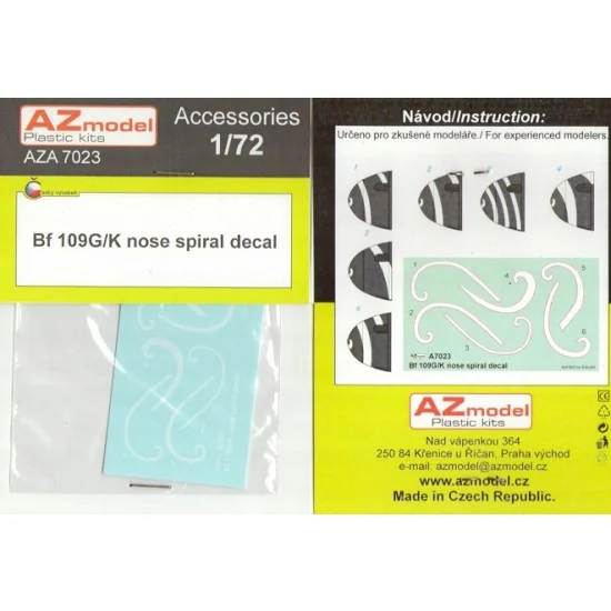 AZ model A7023 1/72 Messerschmitt Bf 109F/G/K Nose Spiral Decal - Model Planes