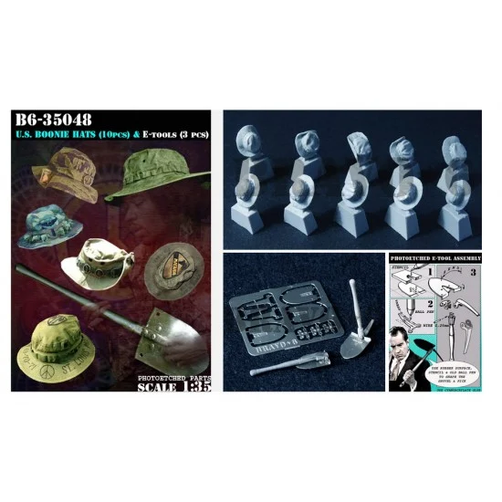 Bravo6 35048 1/35 US Boonie Hats (10pcs) and E-Tools (3pcs) (Resin+PE)