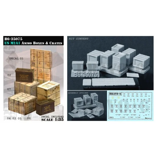 Bravo6 35075 1/35 US M2A1 Ammo Boxes & Crates w/Decals - Military Vehicles & Tanks