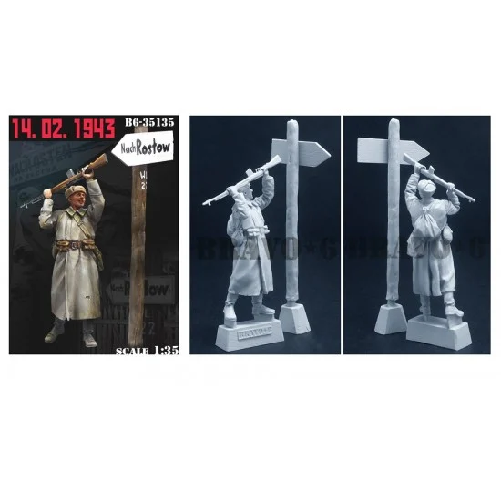 Bravo6 35135 1/35 14.02.1943 Red Army Soldier Breaking German Road Sign, Liberation Day, Rostov on Don - Model Figures