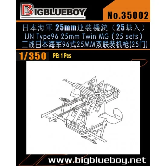 Big Blue Boy 35002 1/350 IJN Type96 25mm Twin Metal Gun (25 sets) - Model Ships & Boats