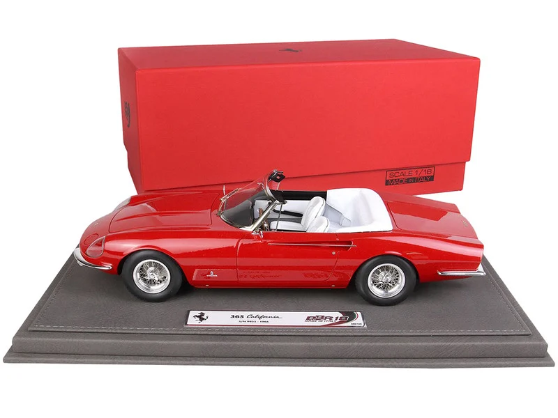 1966 Ferrari 365 California S/N 9935 Convertible Red with White Interior with DISPLAY CASE Limited Edition to 108 pieces Worldwide 1/18 Model Car by BBR - Ferrari Models