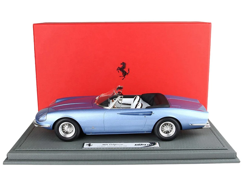 1966 Ferrari 365 California Convertible S/N 08347 "Geneve Motor Show" Light Blue Metallic with DISPLAY CASE Limited Edition to 200 pieces Worldwide 1/18 Model Car by BBR - Ferrari Models