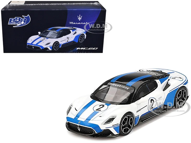 Maserati MC20 #2 White with Blue Stripes and Black Top "Maserati Performance Experience" 1/64 Diecast Model Car by BBR - Maserati Models