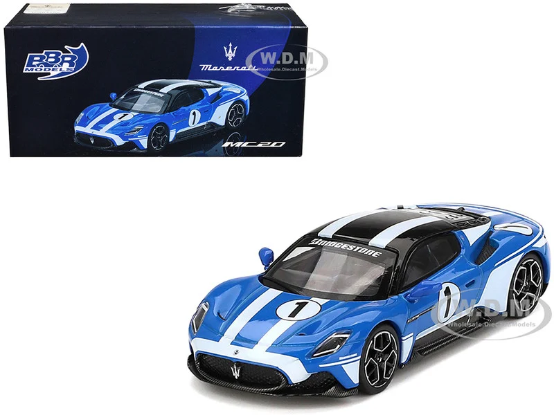Maserati MC20 #1 Blue with White Stripes and Black Top "Maserati Performance Experience" 1/64 Diecast Model Car by BBR - Maserati Models