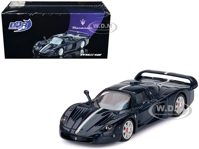 Maserati MC12 Stradale Blue Metallic with White Stripe 1/64 Diecast Model Car by BBR - Maserati Models