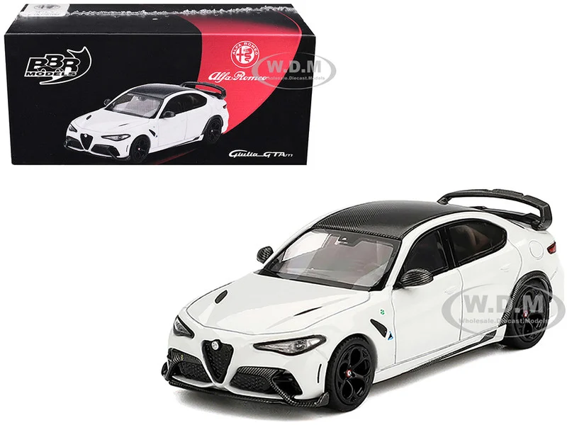 Alfa Romeo Giulia GTAm White with Carbon Top 1/64 Diecast Model Car by BBR - Alfa Romeo Models