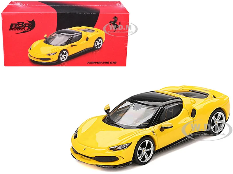 Ferrari 296 GTB Giallo Modena Yellow with Black Top 1/64 Diecast Model Car by BBR - Ferrari Models