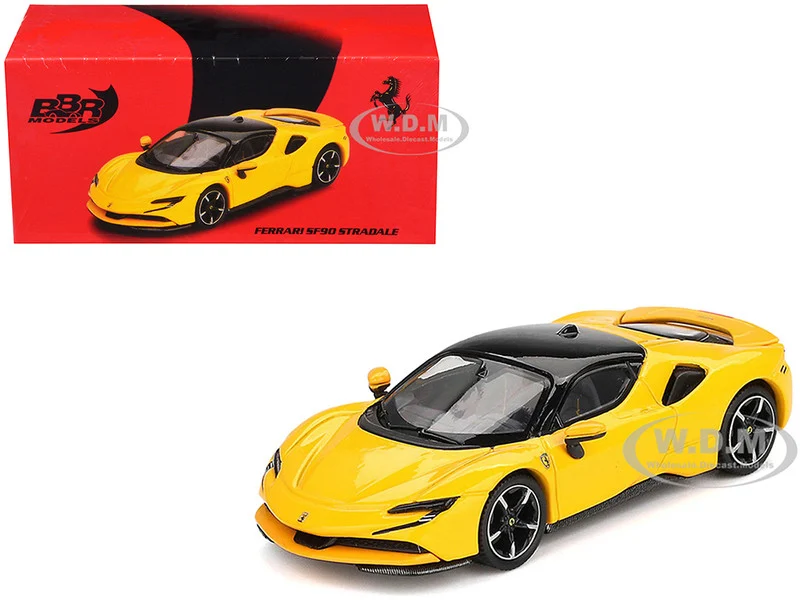 Ferrari SF90 Giallo Modena Yellow with Black Top 1/64 Diecast Model Car by BBR - Ferrari Models