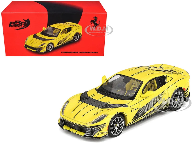 Ferrari 812 Competizione Matt Yellow with Graphics and Yellow Interior "Tailor Made" 1/64 Diecast Model Car by BBR - Ferrari Models