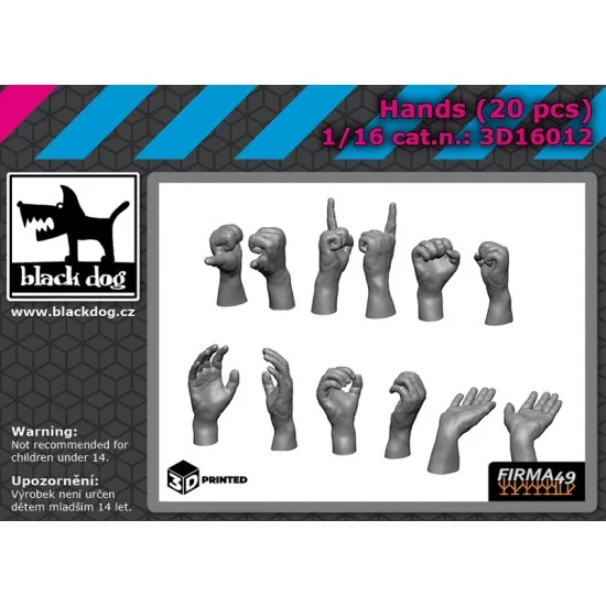 Black Dog 3D16012 1/16 Hands (20pcs) - Model Figures