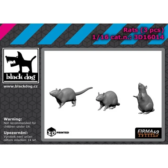 Black Dog 3D16014 1/16 Rats (3pcs) - Scenics & Diorama