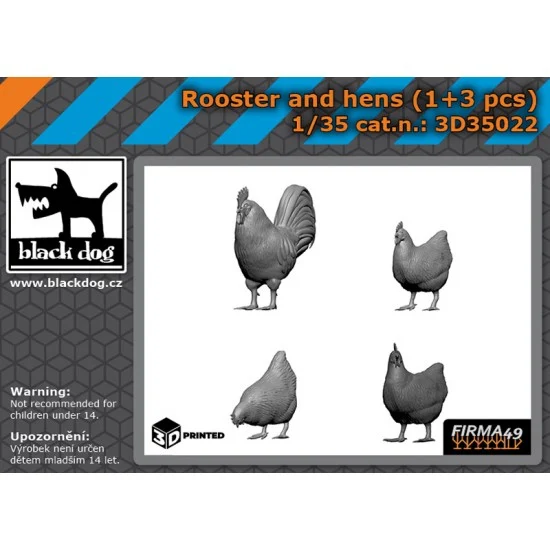 Black Dog 3D35022 1/35 Rooster (1pc) and Hens (3pcs) - Scenics & Diorama