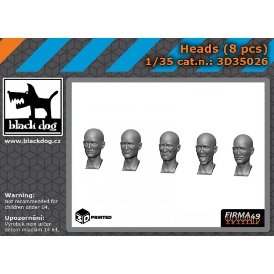 Black Dog 3D35026 1/35 Baldness Heads (8pcs) - Model Figures