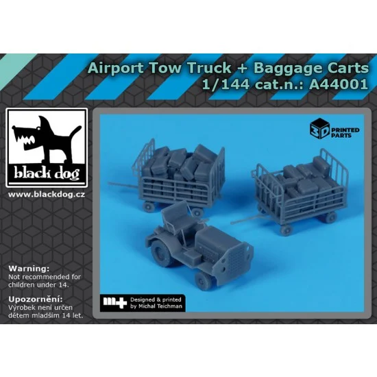 Black Dog A44001 1/144 Airport Tow Truck and Baggage Carts - Scenics & Diorama