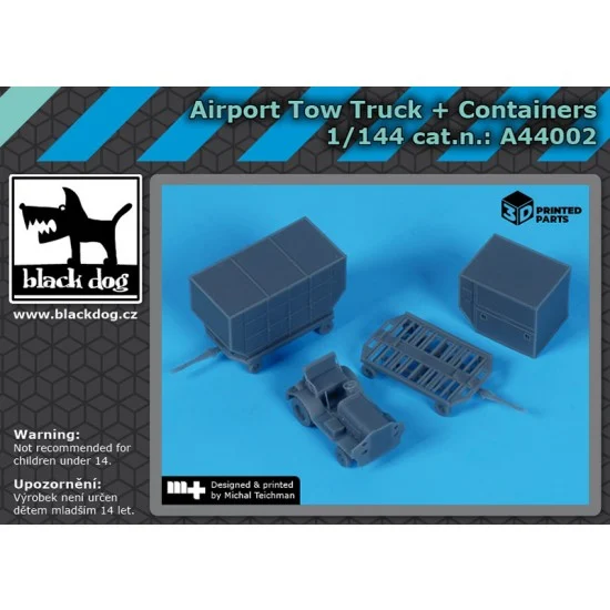 Black Dog A44002 1/144 Airport Tow Truck and Containers - Scenics & Diorama