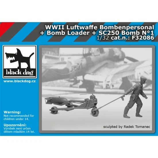 Black Dog F32086 1/32 WWII Luftwaffe Bombenpersonal, Bomb Loader & SC250 Bomb Vol. 1 - Model Figures