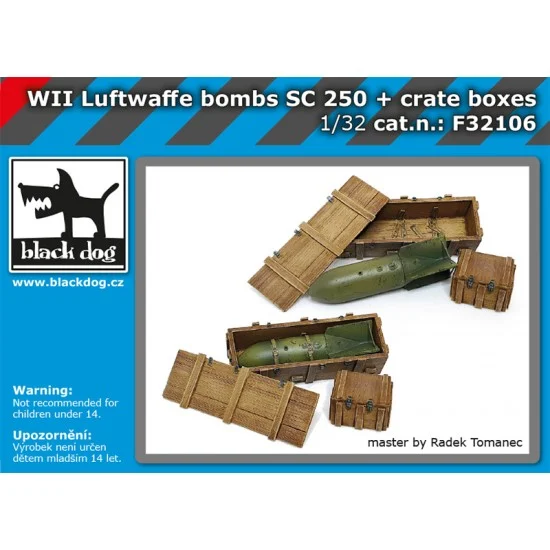 Black Dog F32106 1/32 WW II Luftwaffe Bomb SC 250 & Crate Boxes - Model Planes