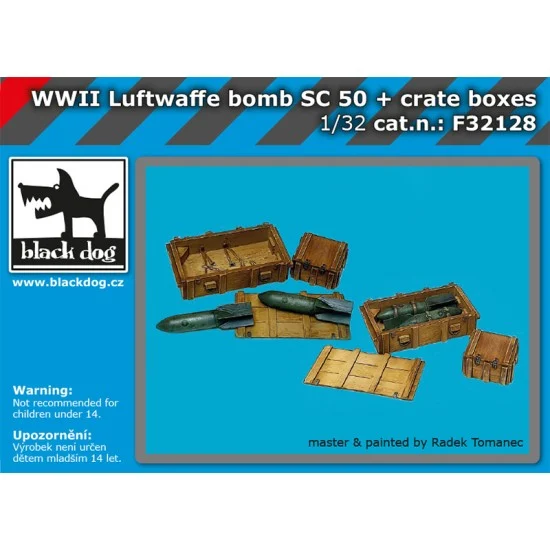 Black Dog F32128 1/32 WWII Luftwaffe Bomb SC 50 & Crate Boxes - Scenics & Diorama