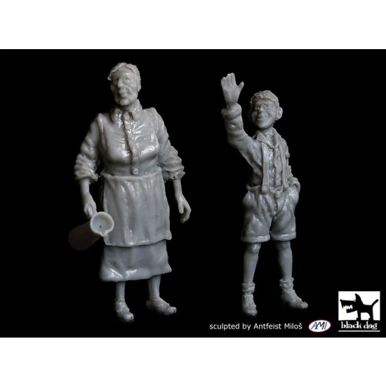 Black Dog T48059 1/48 Grandmother and Grandson WWII era (2 figures) - Model Figures