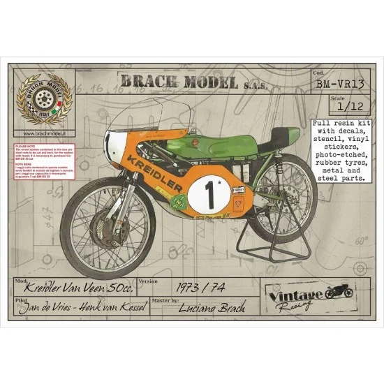 Brach VR13 1/12 Kreidler 50cc Motorcycle 1973/74 Jan de Vries Henk van Kessel version - Model Motorcycles