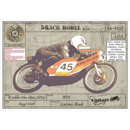 Brach VR15 1/12 Kreidler Van Veen 50cc, Angel Nieto 1975 - Model Motorcycles