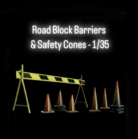 Black Ops 5024 1/35 Road Block Barriers (2pcs) and Safety Cones (5 Large + 5 Small) - Scenics & Diorama