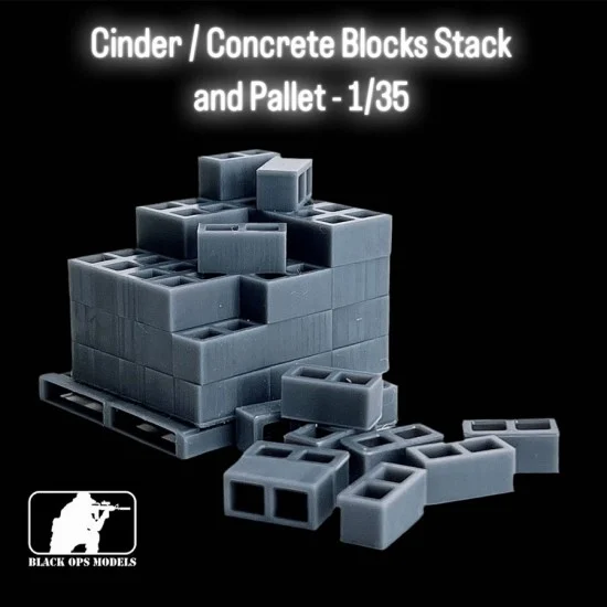 Black Ops 5034 1/35 Cinder / Concrete Blocks Stack (10 loose blocks) and Pallet - Scenics & Diorama