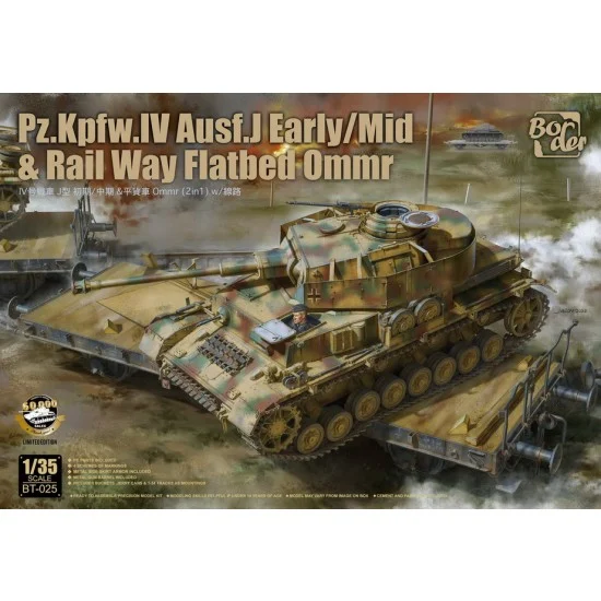 Border Model BT-025 1/35 Panzer IV J Early/Middle & Rail Way Flatbed Ommr w/Rail Way