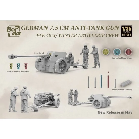 Border Model BT-051 1/35 German 7.5 cm Anti-Tank Gun Pak 40 with Winter Artillery Crew