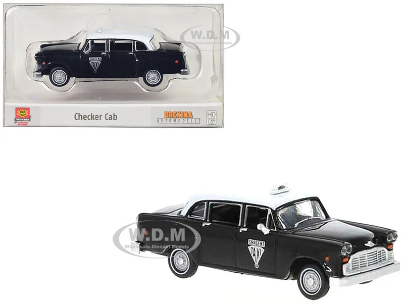 1974 Checker Cab Black and White "Winnipeg" 1/87 (HO) Scale Model Car by Brekina - Taxi Models