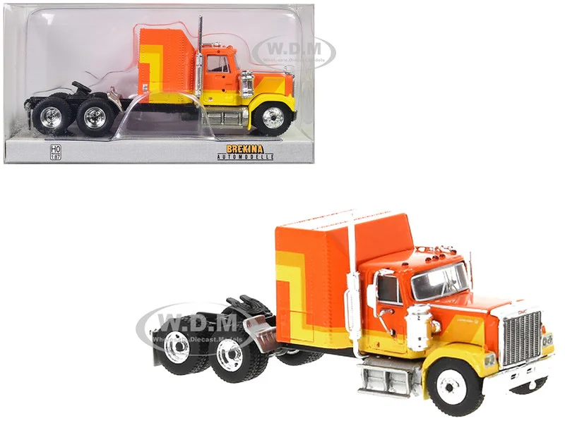 1980 GMC General Truck Tractor Orange and Yellow 1/87 (HO) Scale Model Car by Brekina - GMC Models