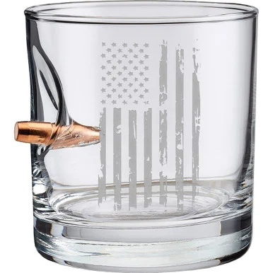 American Flag 11oz Rocks Glass with .308 Bullet - BenShot