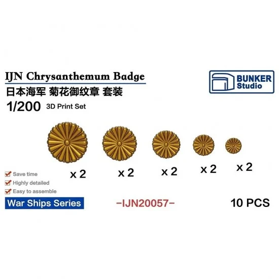 BUNKER Studio IJN20057 1/200 IJN Chrysanthemum Badge Set (10pcs) - Model Ships & Boats