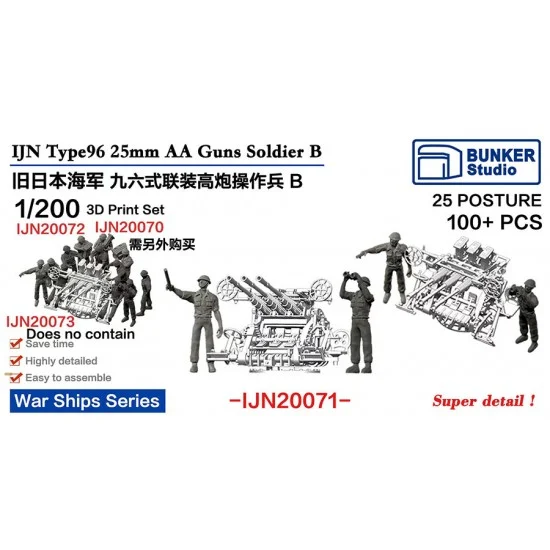 BUNKER Studio IJN20071 1/200 IJN Type 96 Twin AA Gun Crew Set B (100+pcs) - Model Ships & Boats