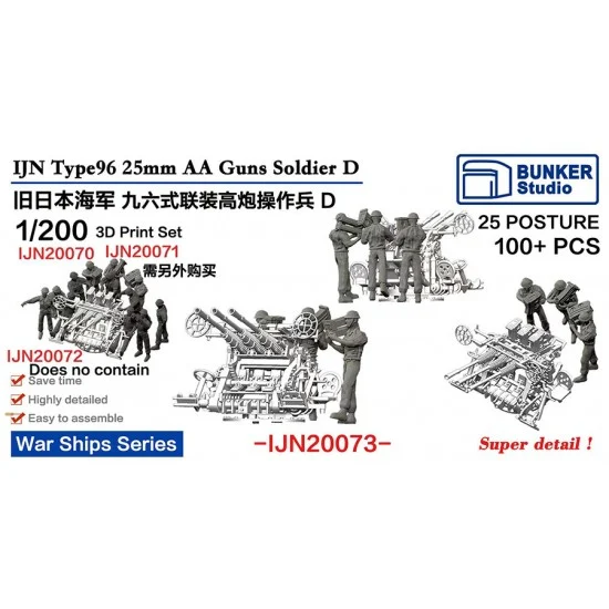 BUNKER Studio IJN20073 1/200 IJN Type 96 Twin AA Gun Crew Set D (100+pcs) - Model Ships & Boats