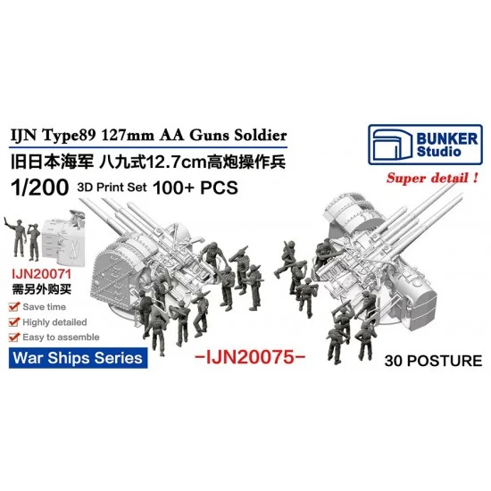 BUNKER Studio IJN20075 1/200 IJN Type 89 Twin 127mm AA Gun Crew - Model Ships & Boats