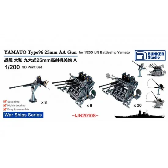 BUNKER Studio IJN20108 1/200 YAMATO Type 96 25mm Triple AA Guns Set A (36pcs) - Model Ships & Boats