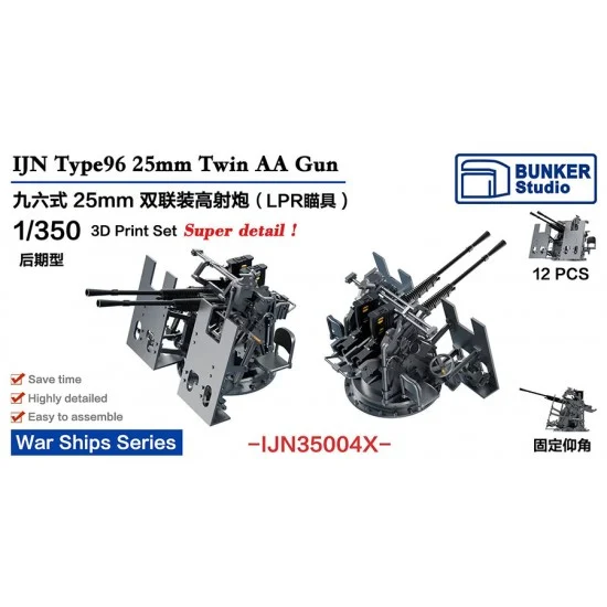 BUNKER Studio IJN35004X 1/350 IJN Type96 25mm Twin AA Gun LPR Sight (Late Type) with Shield (12pcs) - Model Ships & Boats