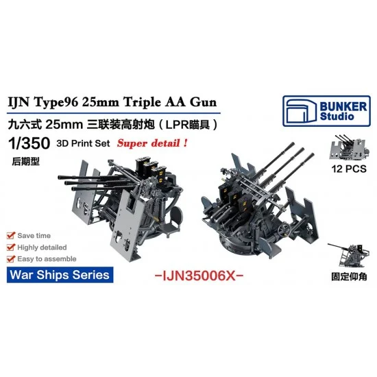 BUNKER Studio IJN35006X 1/350 IJN Type96 25mm Triple AA Gun LPR Sight (Late Type) with Shield (12pcs) - Model Ships & Boats