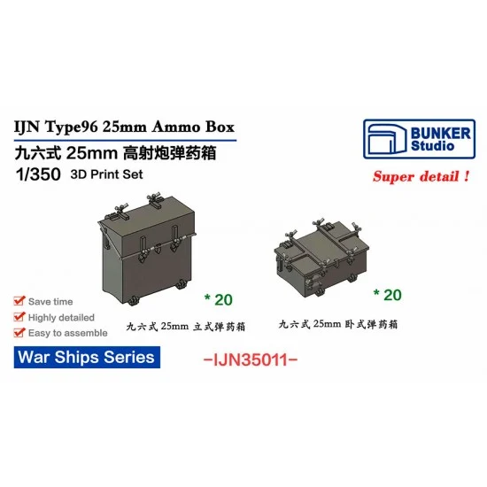 BUNKER Studio IJN35011 1/350 IJN Type96 25mm Ammo Box (40pcs) - Model Ships & Boats