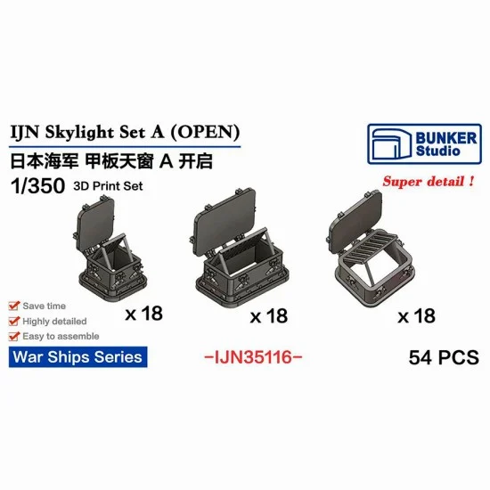 BUNKER Studio IJN35116 1/350 IJN Skylight Set A Open - Model Ships & Boats