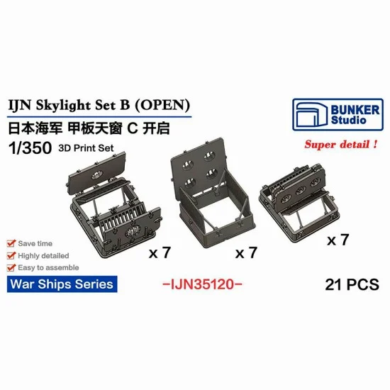 BUNKER Studio IJN35120 1/350 IJN Skylight Set C Open - Model Ships & Boats
