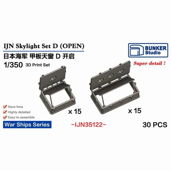 BUNKER Studio IJN35122 1/350 IJN Skylight Set D Open - Model Ships & Boats