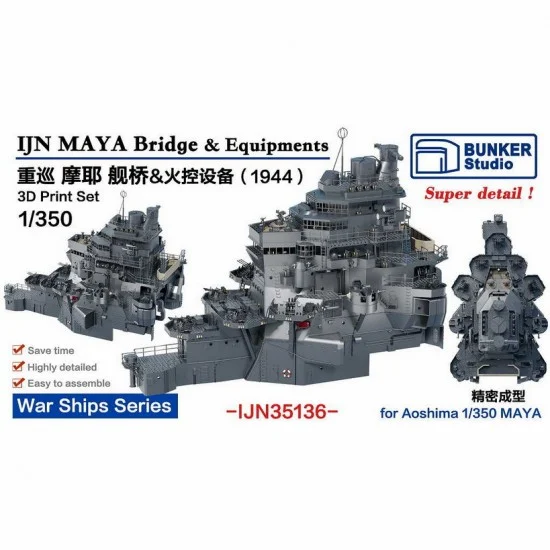 BUNKER Studio IJN35136 1/350 IJN MAYA Bridge and Equipments (1944) for Aoshima kit - Model Ships & Boats